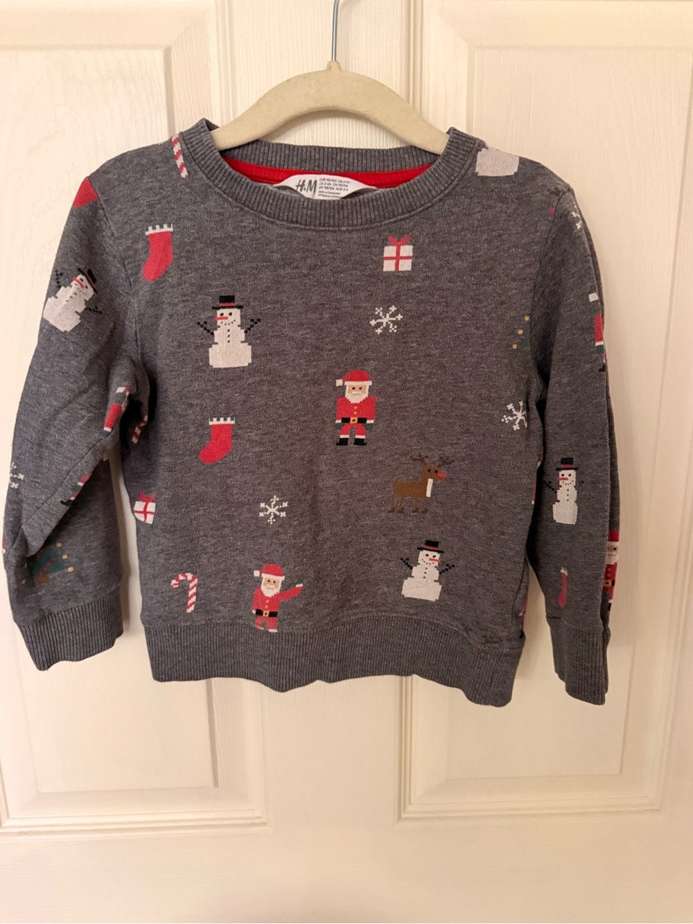 H&M Grey Kids' Holiday Sweatshirt with Santa & Snowman Motifs